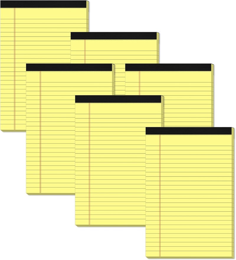 Aidunmis Yellow Note Pads 5x8 Small Legal Pads College Ruled Notepad for Office 6 Pack Yellow Writing Pads 5x8 Narrow Ruled Paper Pads 25 Lines 80 GSM Paper Tablets 5x8" Lined Notepads With 30 Sheets Per Pad - Image 1
